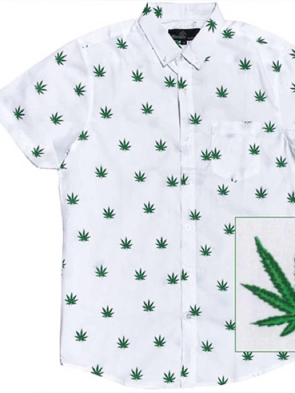 Molokai White & Green Cannabis Print Short Sleeve Collared Hawaiian Shirt XL